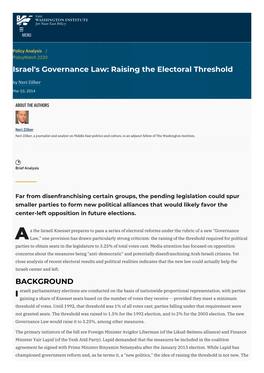 Israel's Governance Law: Raising the Electoral Threshold by Neri Zilber