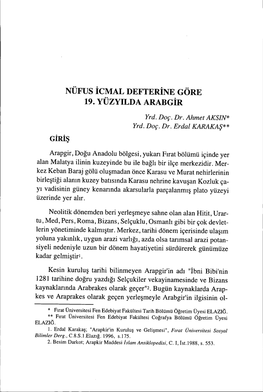 Nüfus Icmal Defterine Göre 19. Yüzyılda Arabgir