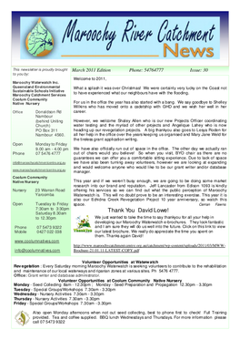 Maroochy River Catchment News March