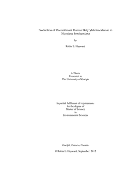 Production of Recombinant Human Butyrylcholinesterase in Nicotiana Benthamiana