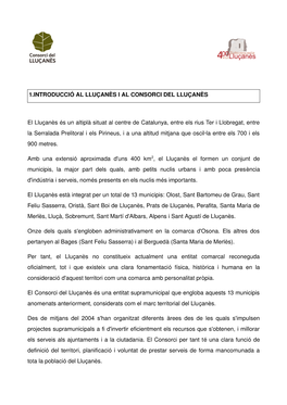 1.INTRODUCCIÓ AL LLUÇANÈS I AL CONSORCI DEL LLUÇANÈS El