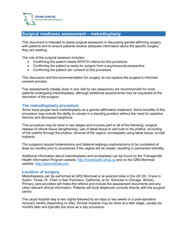 Surgical Readiness Assessment – Metoidioplasty