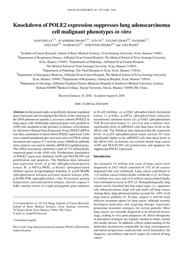 Knockdown of POLE2 Expression Suppresses Lung Adenocarcinoma Cell Malignant Phenotypes in Vitro