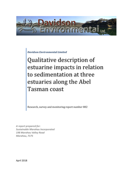 Qualitative Description of Estuarine Impacts in Relation to Sedimentation at Three Estuaries Along the Abel Tasman Coast