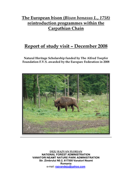 Pdfats 2008 European Bison Reintroduction Programme Within