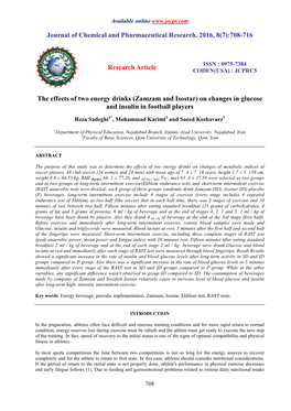 The Effects of Two Energy Drinks (Zamzam and Isostar) on Changes in Glucose and Insulin in Football Players