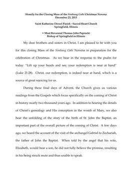 My Dear Brothers and Sisters in Christ, I Am Pleased to Be with You for This Closing Mass of the Simbang Gabi Novena in Preparation for the Celebration of Christmas