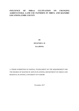 Influence of Miraa Cultivation on Changing Agricultural Land Use Patterns in Mbita and Kianjiru Locations, Embu County