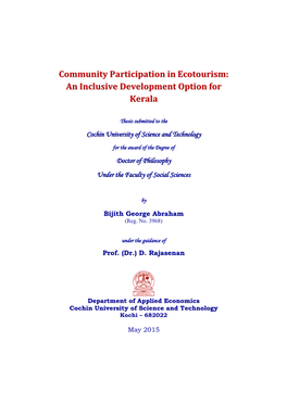 Community Participation in Ecotourism: an Inclusive Development Option for Kerala