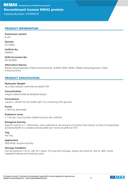 Recombinant Human MDH2 Protein Catalog Number: ATGP0679