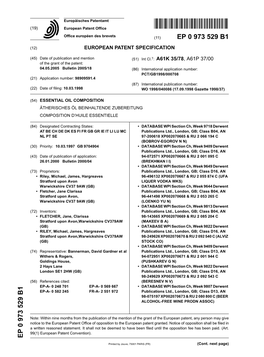 Essential Oil Composition Ätherisches Öl Beinhaltende Zubereitung Composition D’Huile Essentielle