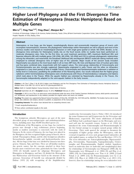 Higher Level Phylogeny and the First Divergence Time Estimation of Heteroptera (Insecta: Hemiptera) Based on Multiple Genes