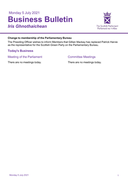 Monday 5 July 2021 Business Bulletin Iris Ghnothaichean