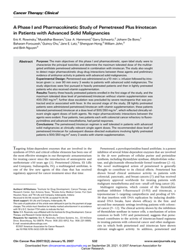 A Phase I and Pharmacokinetic Study of Pemetrexed Plus Irinotecan in Patients with Advanced Solid Malignancies Eric K