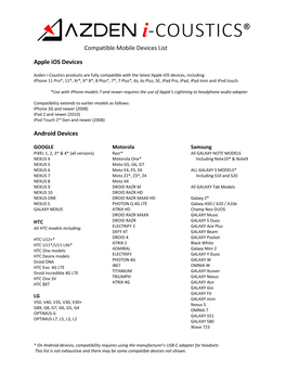See List of Compatible Mobile Devices