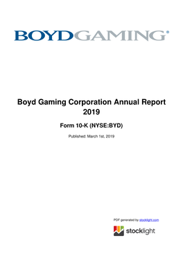 Boyd Gaming Corporation Annual Report 2019