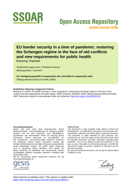 EU Border Security in a Time of Pandemic. Restoring the Schengen