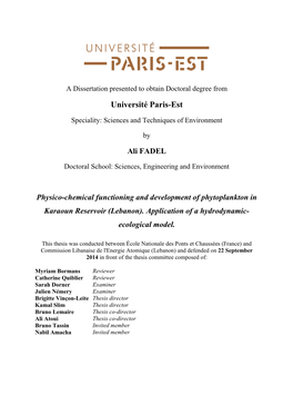 Physico-Chemical Functioning and Development of Phytoplankton in Karaoun Reservoir (Lebanon)