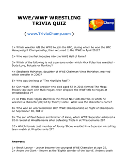 Wwe/Wwf Wrestling Trivia Quiz