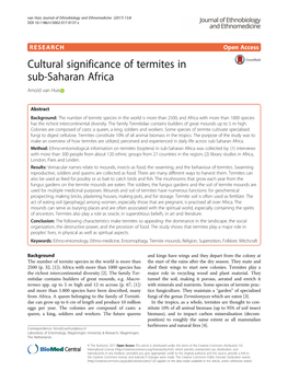 Cultural Significance of Termites in Sub-Saharan Africa Arnold Van Huis