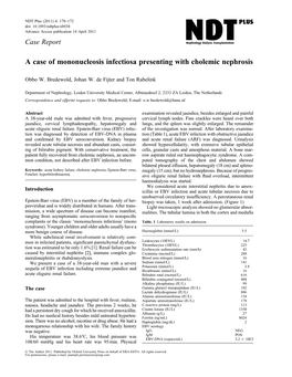 A Case of Mononucleosis Infectiosa Presenting with Cholemic Nephrosis