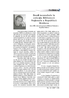 Două Incunabule În Colecţia Bibliotecii Naţionale a Republicii Moldova Ex-Libris 43