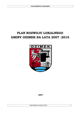 Plan Rozwoju Lokalnego Gminy Ozimek Na Lata 2007 -2015