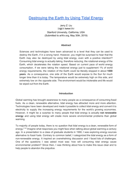 Destroying the Earth by Using Tidal Energy