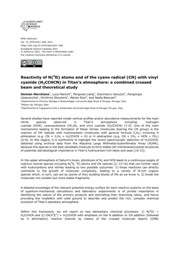 Reactivity of N(2D) Atoms and of the Cyano Radical (CN) with Vinyl Cyanide (H2CCHCN) in Titan’S Atmosphere: a Combined Crossed Beam and Theoretical Study