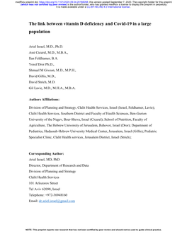 The Link Between Vitamin D Deficiency and Covid-19 in a Large Population