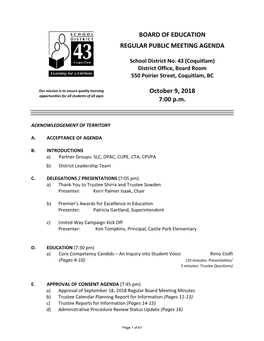 2010 09- 4 Regular Board Meeting Agenda