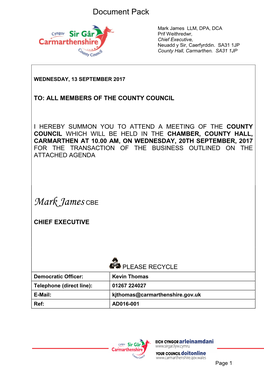 (Public Pack)Agenda Document for County Council, 20/09/2017 10:00