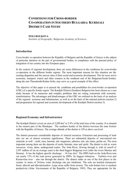 Conditions for Cross-Border Co-Operation in Southern Bulgaria: Kurdjali District Case Study