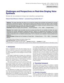 Challenges and Perspectives on Real-Time Singing Voice Synthesis S´Intesede Voz Cantada Em Tempo Real: Desaﬁos E Perspectivas