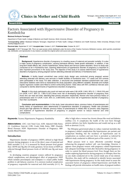 Factors Associated with Hypertensive Disorder of Pregnancy in Kombolcha