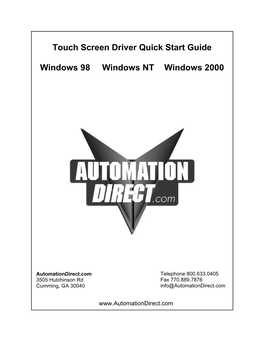 Touch Screen Driver Quick Start Guide Windows 98 Windows NT