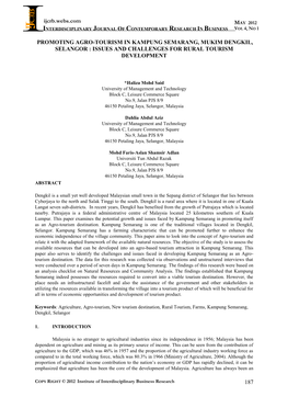 Promoting Agro-Tourism in Kampung Semarang, Mukim Dengkil, Selangor : Issues and Challenges for Rural Tourism Development