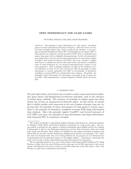 OPEN DETERMINACY for CLASS GAMES 11 Winning Strategy for GB, Contradicting the Assumption That B Was Not Determined