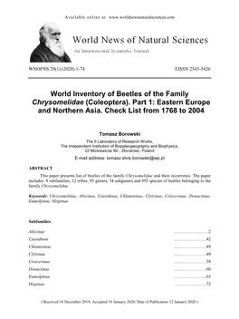 World Inventory of Beetles of the Family Chrysomelidae (Coleoptera)