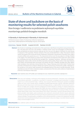 State of Shore and Backshore on the Basis of Monitoring Results For