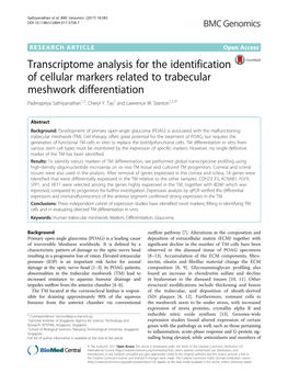 Transcriptome Analysis for the Identification of Cellular Markers Related to Trabecular Meshwork Differentiation Padmapriya Sathiyanathan1,2, Cheryl Y