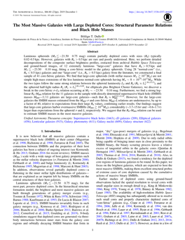 The Most Massive Galaxies with Large Depleted Cores: Structural Parameter Relations and Black Hole Masses