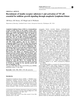 Recruitment of Insulin Receptor Substrate-1 and Activation of NF-Jb Essential for Midkine Growth Signaling Through Anaplastic Lymphoma Kinase