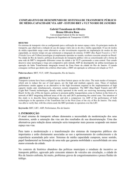 COMPARATIVO DE DESEMPENHO DE SISTEMAS DE TRANSPORTE PÚBLICO DE MÉDIA CAPACIDADE VIA AHP - ESTUDO BRT X VLT NO RIO DE JANEIRO