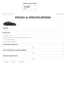 Prices & Specifications