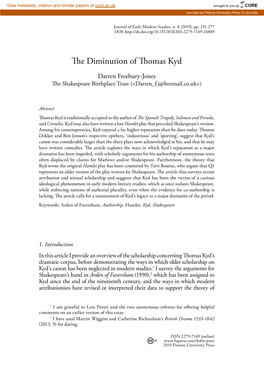 The Diminution of Thomas Kyd