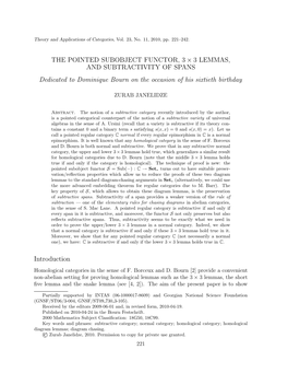 THE POINTED SUBOBJECT FUNCTOR, 3 × 3 LEMMAS, and SUBTRACTIVITY of SPANS Dedicated to Dominique Bourn on the Occasion of His Sixtieth Birthday