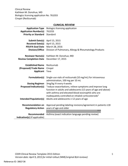 761033 Reslizumab Clinical PREA