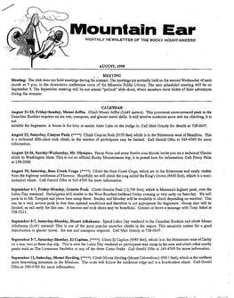 Mountain Ear MONTHLY NEWSLETTER of the ROCKY MOUNTAINEERS