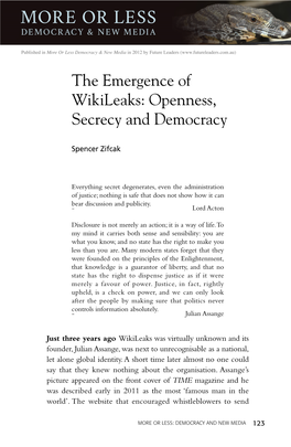 The Emergence of Wikileaks: Openness, Secrecy and Democracy